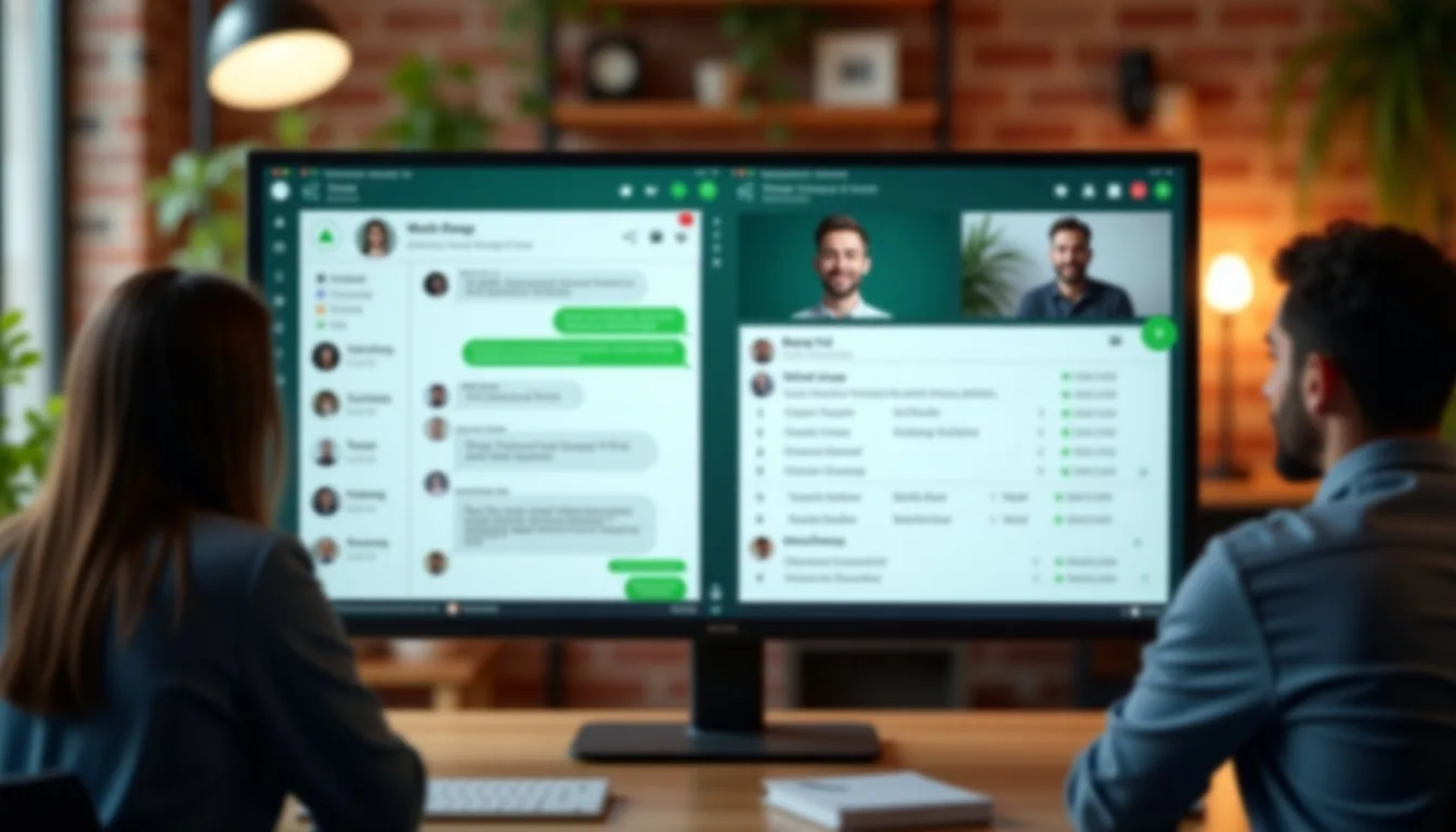 Tela dividida mostrando integração em tempo real entre WhatsApp e CRM: à esquerda, conversa com lead; à direita, dashboard do