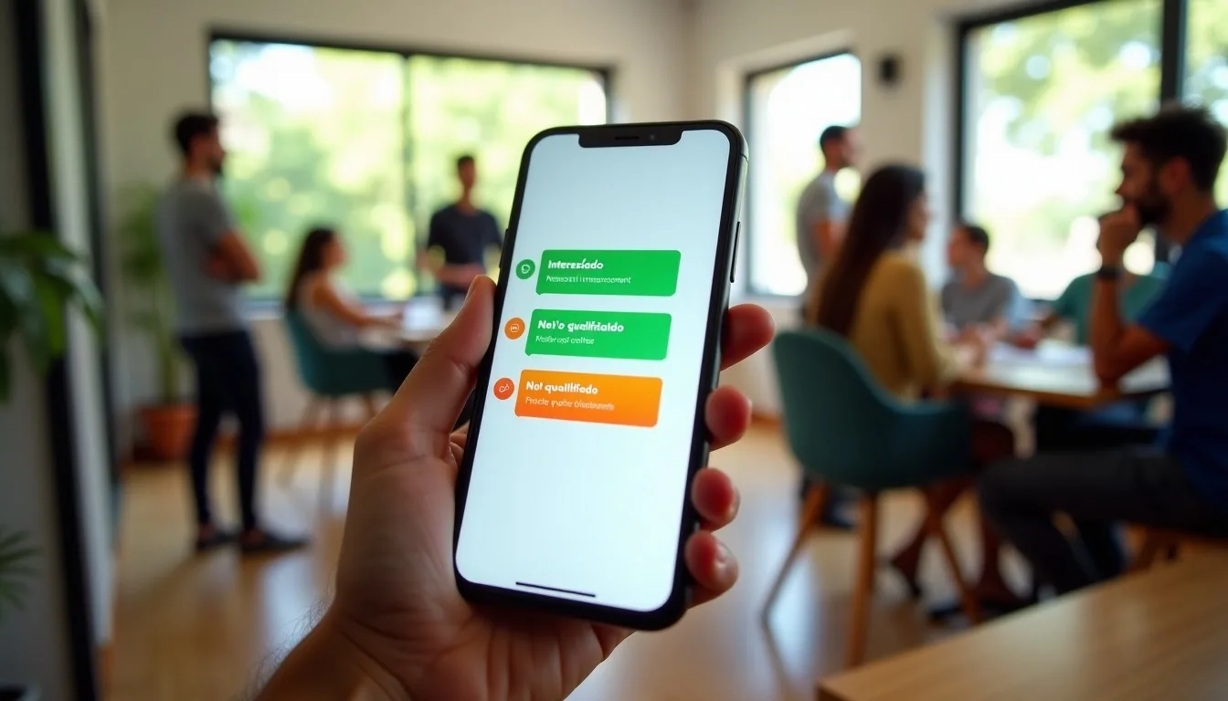 Exemplo de segmentação de leads no WhatsApp usando rótulos coloridos por estágio do funil, mostrando organização prática e ef