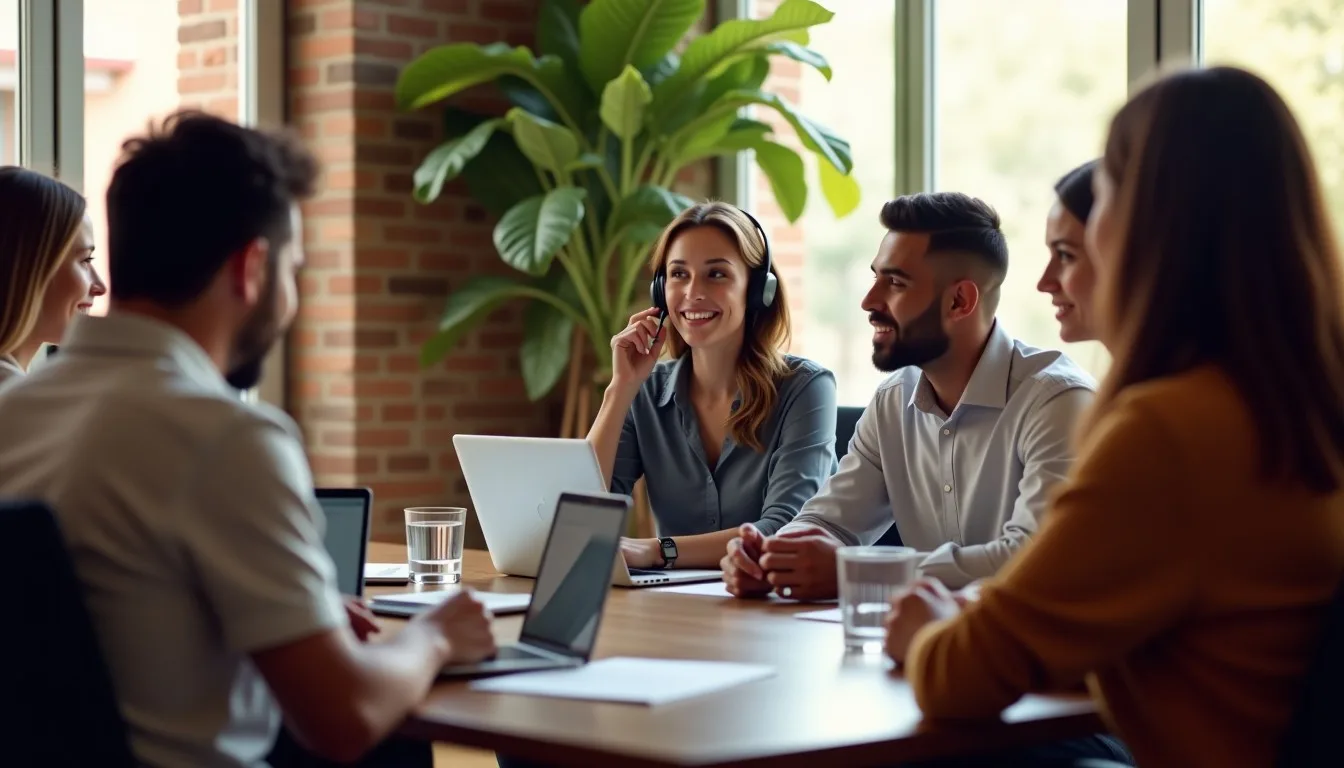 Representante de atendimento ao cliente trabalhando com software de IA