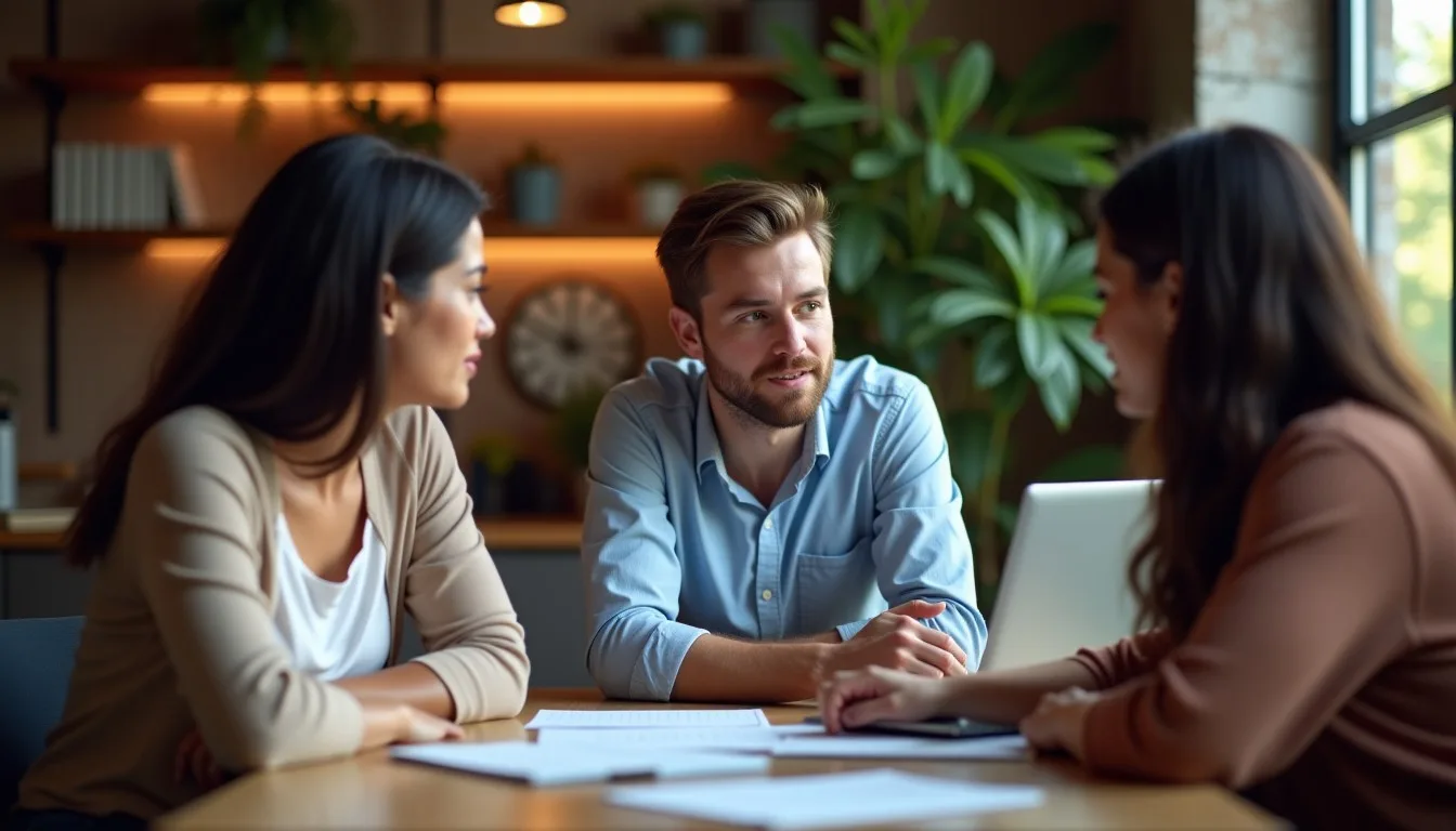 Equipe de marketing discutindo métricas e estratégias de vendas no WhatsApp