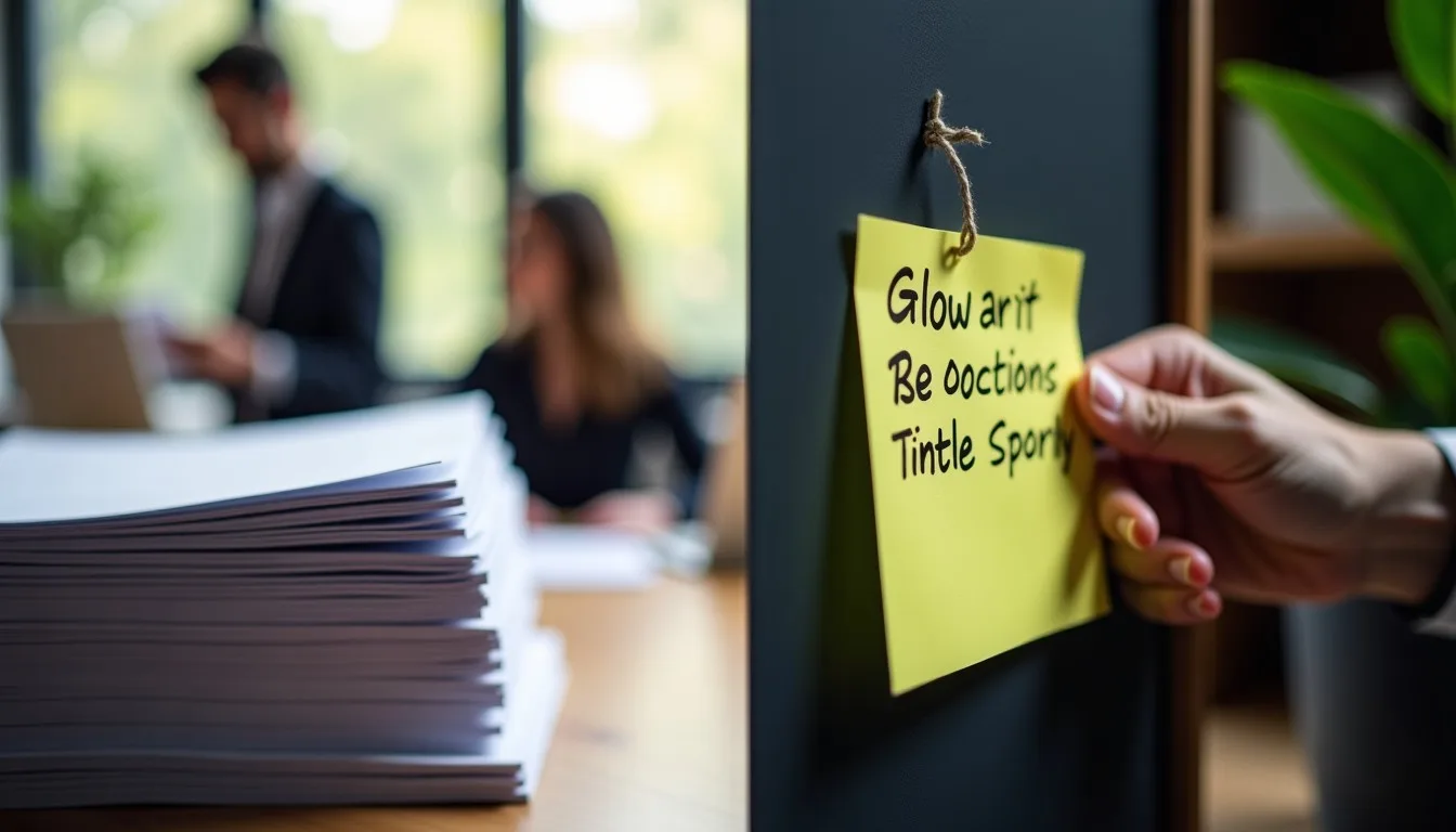 Comparação visual entre relatório extenso de 50 páginas e único post-it com insight acionável, mostrando gap entre volume e v