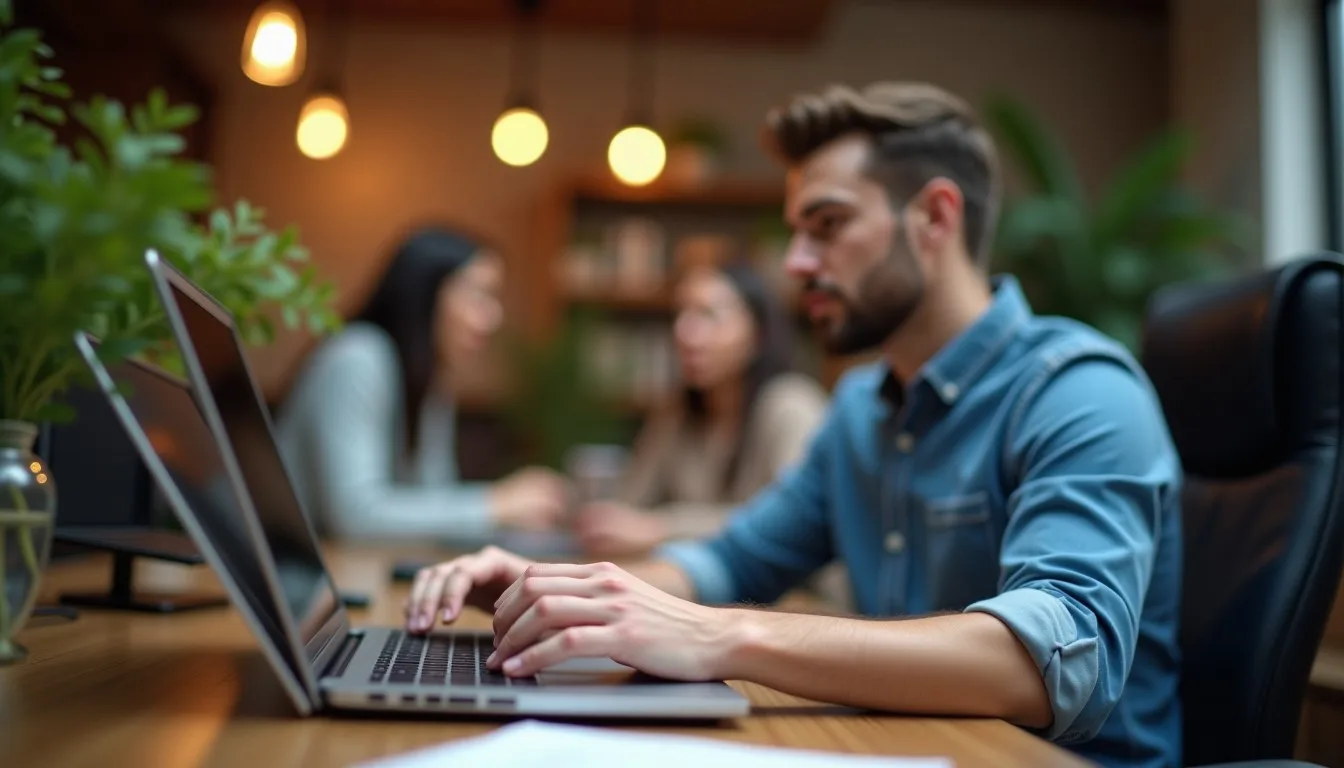 Gerente de TI revisando protocolos de segurança em laptop na empresa