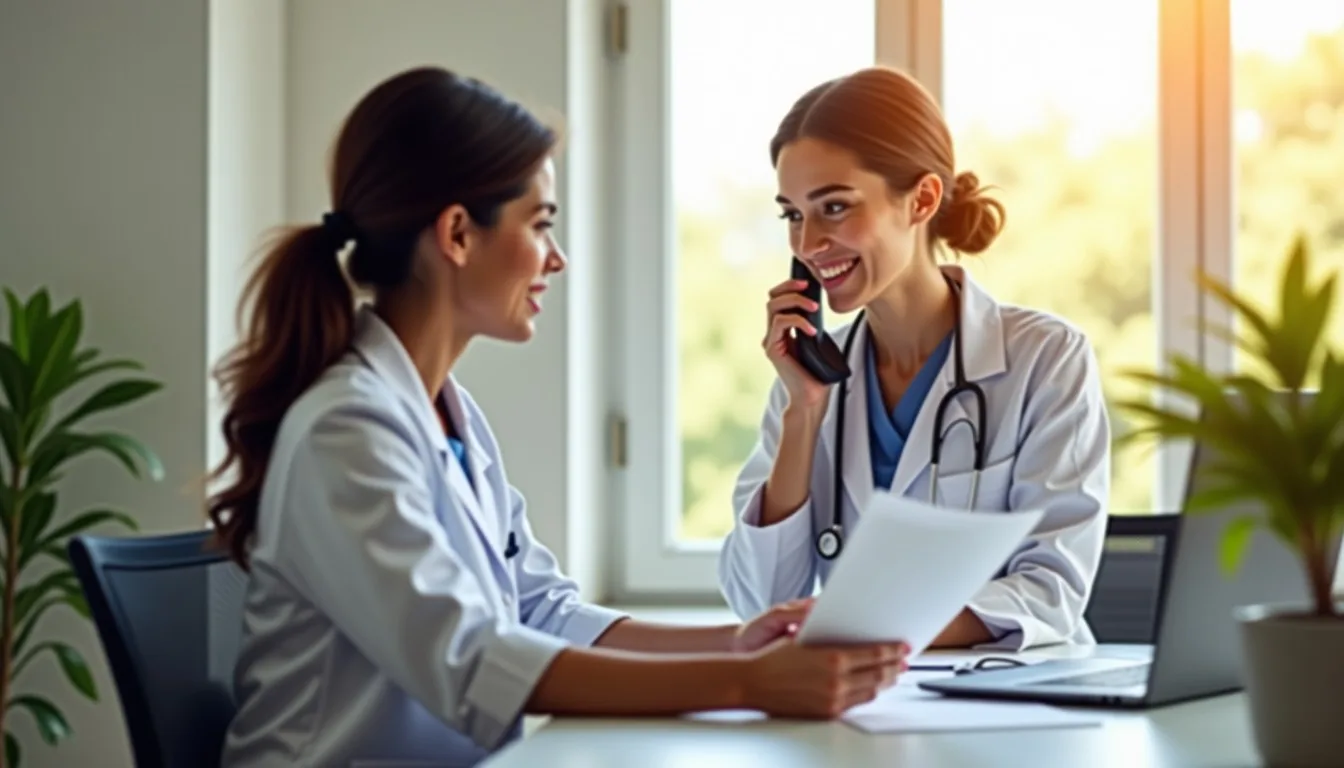 Médico ou enfermeira tentando contatar um paciente com um telefone tradicional