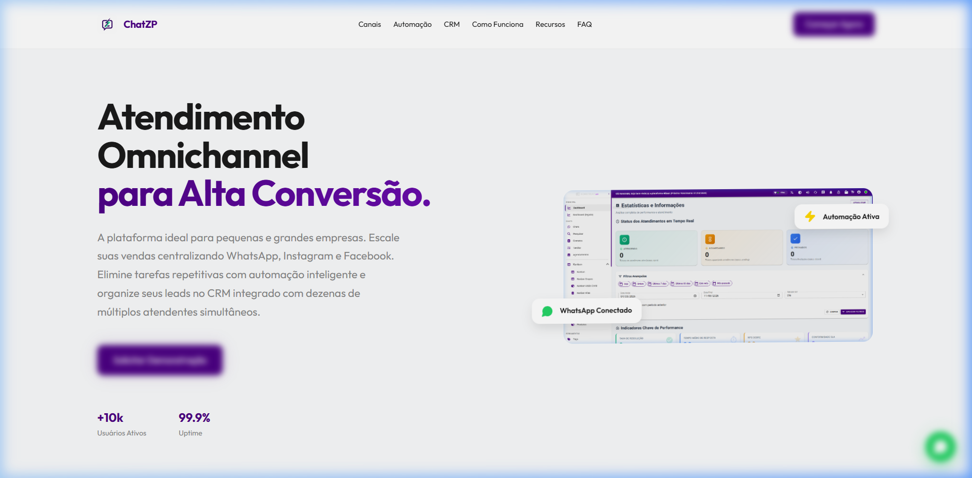 Plataforma Omnichannel ChatZP - Interface Real